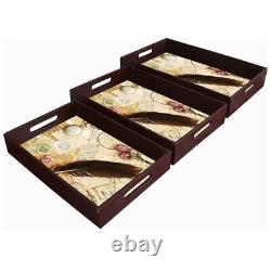 Set of 3 Wood Trays in Different Sizes Home Decor & Kitchen Use Serving Tray T6