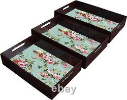 Set of 3 Wooden Trays in Different Sizes Home Decor & Kitchen Use Serving Tray