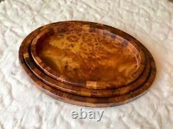 Set of 3 oval Moroccan burl Thuja wood serving trays, natural luxury dining decor