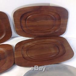 Set of 4 Mid Century Danish Modern Gladmark Walnut Wood Serving Tray & orig tag