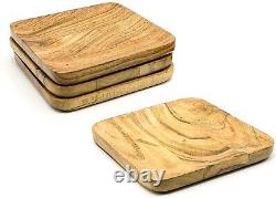 Set of 4 Premium Acacia Wood Tray Handmade Square Serving Platter 15 x 15 cms