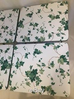 Set of 4 VTG Green Scheibe Waverly Ivy Wood Folding Rectangle TV Trays Stand