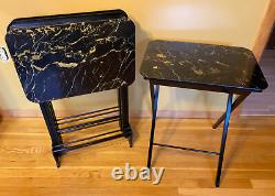 Set of 4 Vintage ARTEX Faux Marble Folding TV Tray Snack Serving Tables W Stand