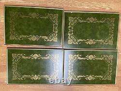 Set of 4 Vintage MCM TV TRAYS withstands Faux wood Green & Gold Filigree LAVADA