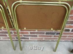 Set of 4 Vtg Faux Wood Metal TV Trays with Stand Danish Retro Mid Century Mod EVC