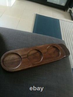 Set of 4 teak Wood Reversible Paddle Hold 3Glasses serving tray bar serving beer