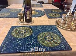 Set of 5 Place Mat Magen David design Flat Serving Tray Diner Table Items