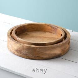 Set of Two Round Wood Trays in Solid Mango