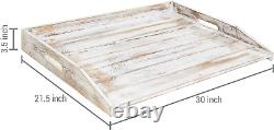 Shabby Whitewashed Wood Noodle Board Stove Cover/Serving Tray With Cutout Handles