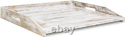 Shabby Whitewashed Wood Noodle Board Stove Cover/Serving Tray With Cutout Handles
