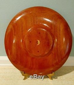 Signed BIBI LEON Handcrafted Round Wood Serving Tray Charger Plate Fish
