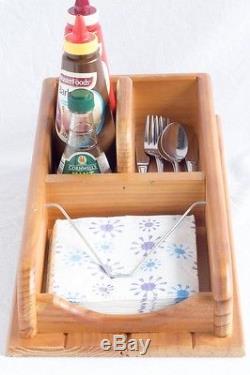 Silverware Caddy and Cocktail Napkin Holder Wooden 3 Compartments