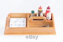 Silverware Caddy and Cocktail Napkin Holder Wooden 3 Compartments