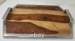 Solid Wood Serving Tray With Metal Edge & Handles Made in India