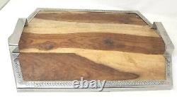 Solid Wood Serving Tray With Metal Edge & Handles Made in India