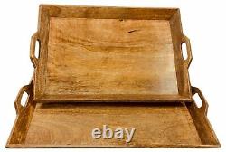 Solid Wood Serving Trays Set of 2 Breakfast Tray with Handles Laptrays Platters