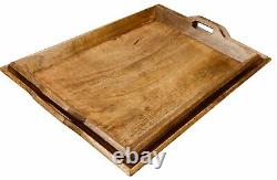 Solid Wood Serving Trays Set of 2 Breakfast Tray with Handles Laptrays Platters