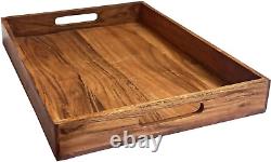 Solid Wood Wooden Rectangular Serving Tray, Tea, Drink Platter Brown (Pack of 3)