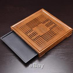 Solid wood tea tray square tea table for kungfu tea set plastic layer drainage
