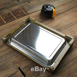 Solid wood tea tray stainless steel drawer Chinese wooden tea table L44cm China
