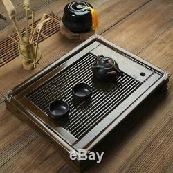 Solid wood tea tray stainless steel drawer Chinese wooden tea table L44cm China
