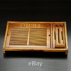 Solid wood tea tray with cup holder wooden tea table plastic drawer serving tray