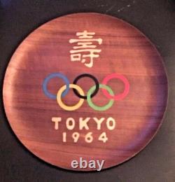 Spectacular Vintage 1964 Tokyo Olympics Souvenir Wood Serving Tray Plate