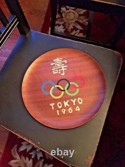 Spectacular Vintage 1964 Tokyo Olympics Souvenir Wood Serving Tray Plate