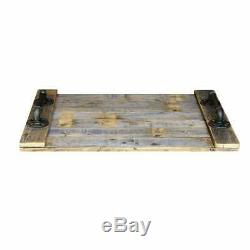 Stove Top Cover Wood Board Serving Tray Farmhouse Natural Rectangle Metal Handle