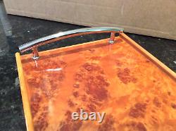 Stunning Handmade Craftsman's Timber Wooden Tray with Chrome Handles NEW in Box