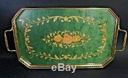 Stunning Vintage Sorrento Italian Inlaid Wood Marquetry Green Serving Tray