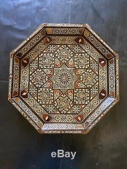 Syrian Mosaic Tray, Eight-sided with engraved wood and mother of pearl, Handmade