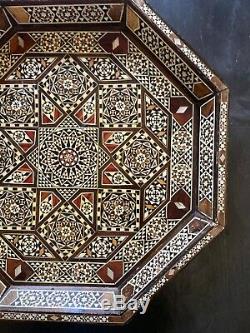 Syrian Mosaic Tray, Eight-sided with engraved wood and mother of pearl, Handmade