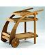 Teak Wood Trolley Cart With Serving Tray & Bottle Rack Patio Outdoor Furniture