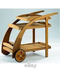 TEAK WOOD TROLLEY CART with SERVING TRAY & BOTTLE RACK PATIO OUTDOOR FURNITURE NEW