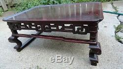 Table chinese tray wood serving signed marked old hand carved 11 x 23 1/2 x 18