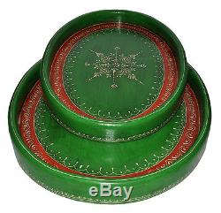Tableware Round Wood Trays 2pc Set Painted Wedding Party Serving Platter 20 17