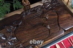 Tea Tray Ebony Wood Tea Table Solid Wood Tray Fish Lotus Handmade Carved Trays