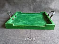 Tea serving tray green wood industrial rustic table spanner handles distressed