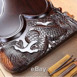 Tea tray Luxury ebony wood tea tray double dragon carved tea table tea board