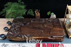 Tea tray ebony wood tea table solid wood tray fish lotus handmade carved trays