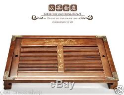 Tea tray solid wood Chinese tea service wood tea table stainless steel layers