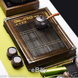 Tea tray solid wood tea table with layer stainless steel Chinese tea boat trays