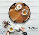 Teak Round Wood Tray With Metal Handle Serve Drinks Whisky Wine Tea Coffee