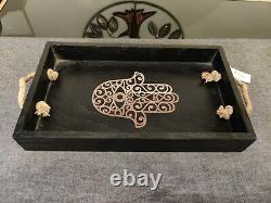 Teak Wood Hamsa Wooden Tray Handmade Tray Serving Tray Decorative