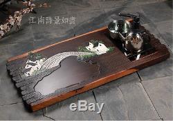 Teaset Solid wood ebony teatray with cooker Hand-painted tea sea Kung Fu tea set