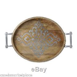 The GG Collection Heritage Mango Wood & Metal Large Oval Serving Tray with Handles