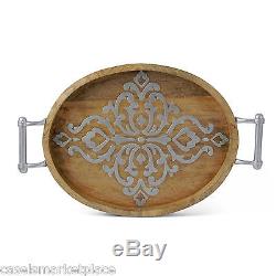 The GG Collection Heritage Mango Wood & Metal Medium Oval Serving Tray withHandles