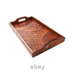 Thuya Wood Root Mineral Oil Unique Grain Serving Tray with Handles Set of 3