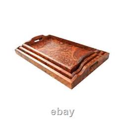 Thuya Wood Root Mineral Oil Unique Grain Serving Tray with Handles Set of 3